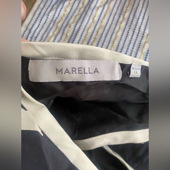 MARELLA Sleeveless Black Beige Floral Dress  Pleated Silk  Sz 6 Made In Italy - Picture 6 of 14